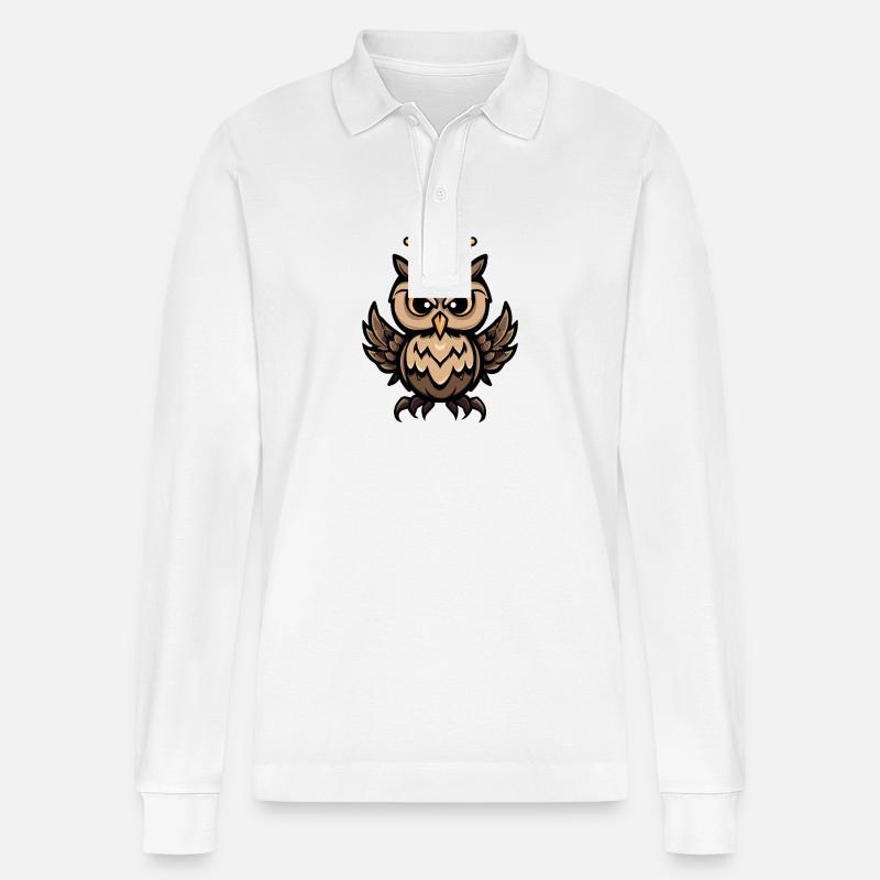 Eule Comic Krone - Stanley/Stella Unisex Bio-Langarm-Poloshirt Prepster - Weiß