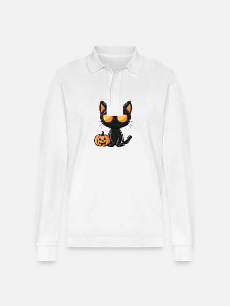 Chat Halloween Chat - Polo à manches longues bio PREPSTER Stanley/Stella Unisexe - blanc