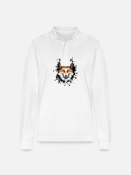 Fox Head Portrait Crown - Stanley/Stella Organic Unisex Long-Sleeved Polo Shirt Prepster - white