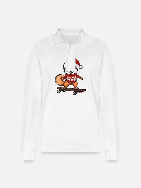Squirrel Christmas Funny - Stanley/Stella Organic Unisex Long-Sleeved Polo Shirt Prepster - white