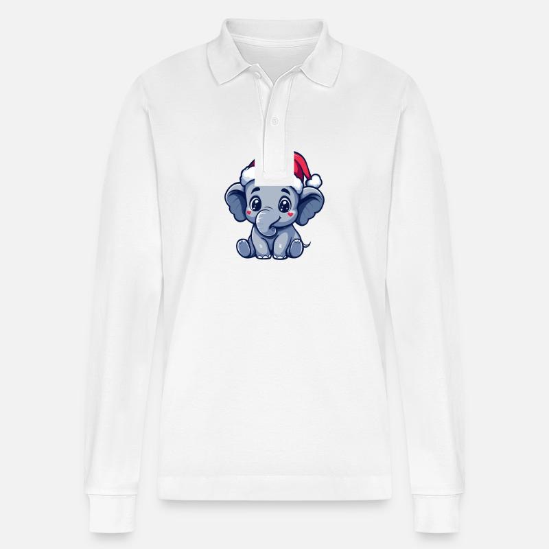 Éléphant Noël Mignon - Polo à manches longues bio PREPSTER Stanley/Stella Unisexe - blanc