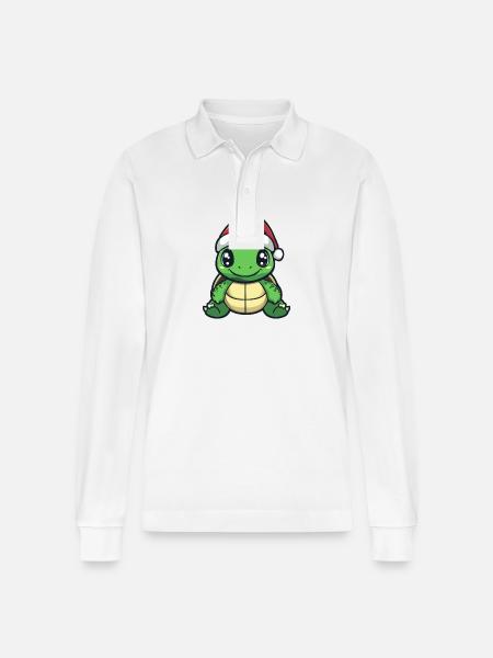 Turtle Christmas Cute - Stanley/Stella Organic Unisex Long-Sleeved Polo Shirt Prepster - white