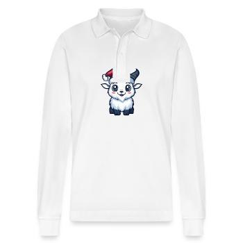 Mountain Goat Christmas Cute - Stanley/Stella Organic Unisex Long-Sleeved Polo Shirt Prepster - white - Front - Anna (173cm) & Nico (186cm)