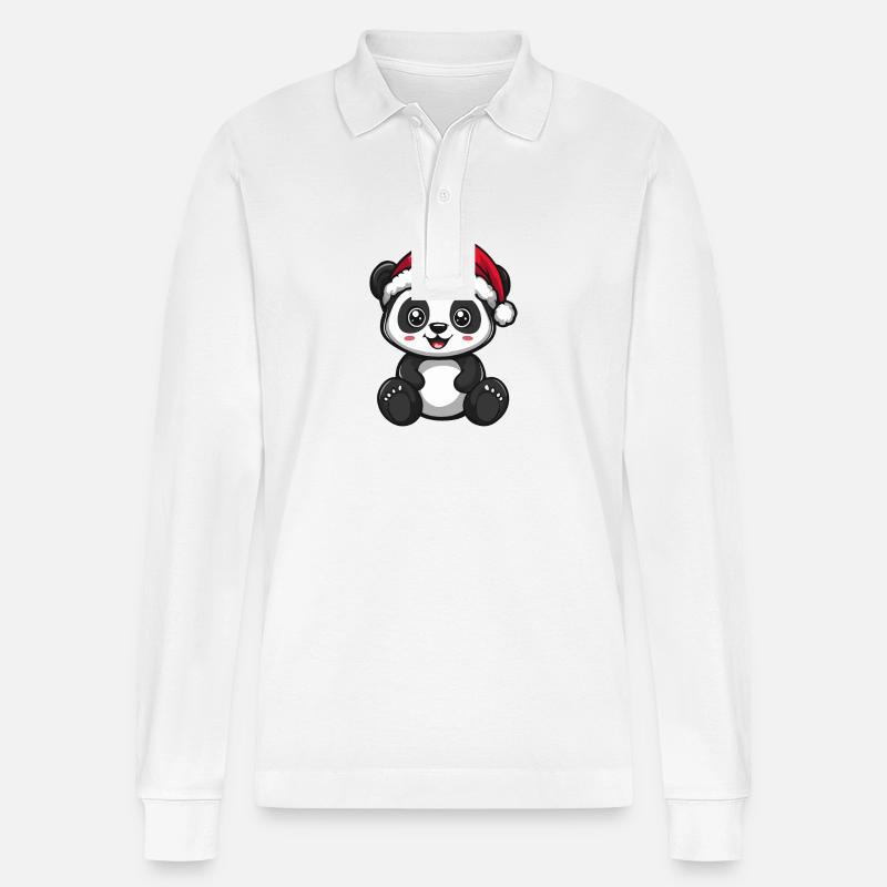 Panda Noël Mignon - Polo à manches longues bio PREPSTER Stanley/Stella Unisexe - blanc