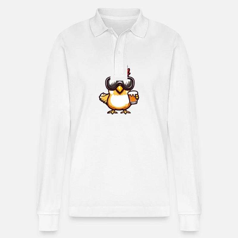 Huhn Ski Bier - Stanley/Stella Unisex Bio-Langarm-Poloshirt Prepster - Weiß