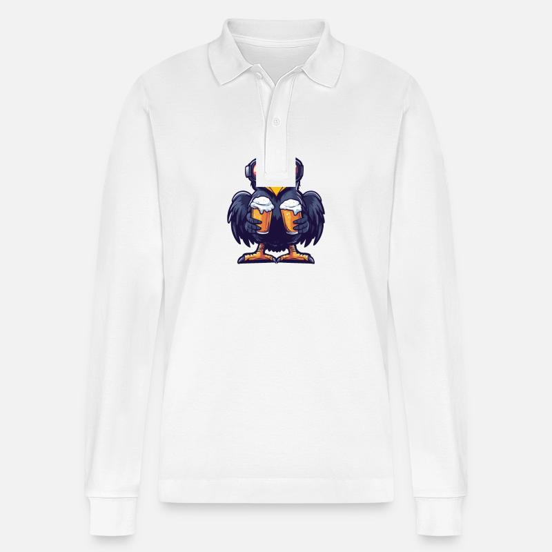 Harpyie Vogel Ski Bier - Stanley/Stella Unisex Bio-Langarm-Poloshirt Prepster - Weiß