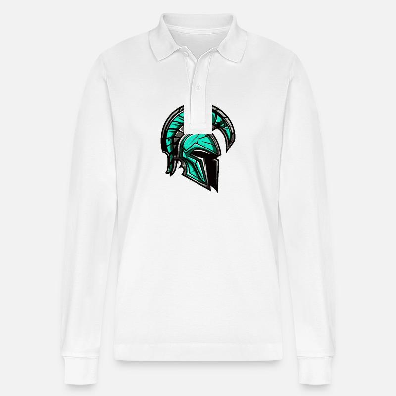 Spartaner Krieger Helm - Stanley/Stella Unisex Bio-Langarm-Poloshirt Prepster - Weiß