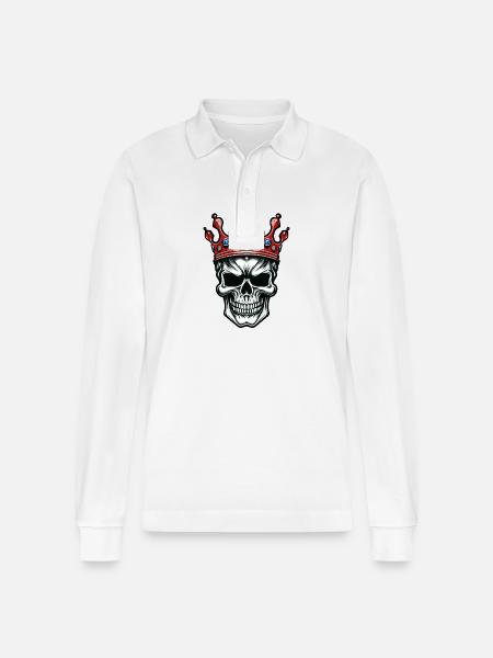 Skull King Crown - Stanley/Stella Organic Unisex Long-Sleeved Polo Shirt Prepster - white