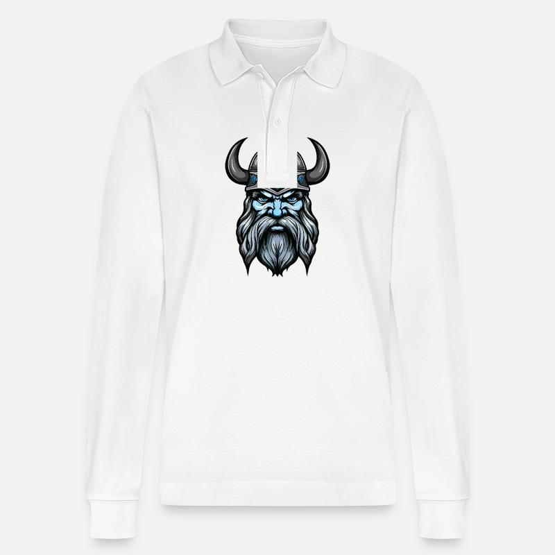 Wikinger Kopf Valhalla Odin - Stanley/Stella Unisex Bio-Langarm-Poloshirt Prepster - Weiß