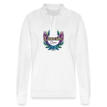 Cancun Crew Vacation - Stanley/Stella Organic Unisex Long-Sleeved Polo Shirt Prepster - white - Front - Anna (173cm) & Nico (186cm)