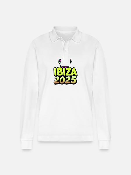 Ibiza 2025 Holidays - Stanley/Stella Organic Unisex Long-Sleeved Polo Shirt Prepster - white