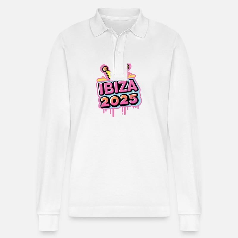 Ibiza 2025 Party - Stanley/Stella Unisex Bio-Langarm-Poloshirt Prepster - Weiß