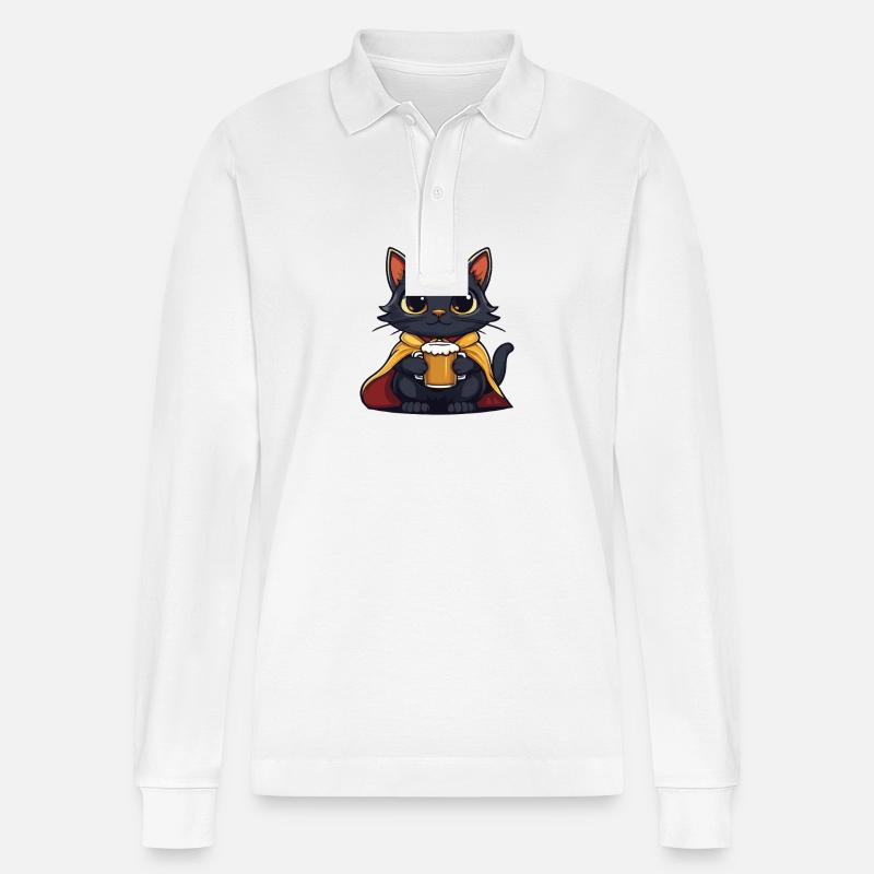 Katze Bier Lustig - Stanley/Stella Unisex Bio-Langarm-Poloshirt Prepster - Weiß