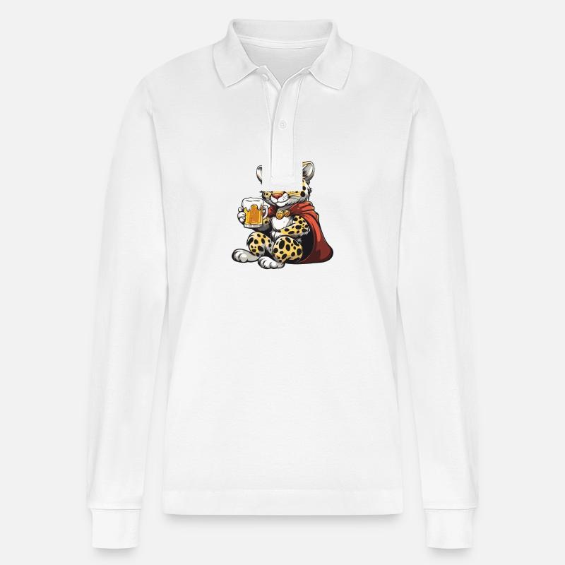Leopard Bier Lustig - Stanley/Stella Unisex Bio-Langarm-Poloshirt Prepster - Weiß