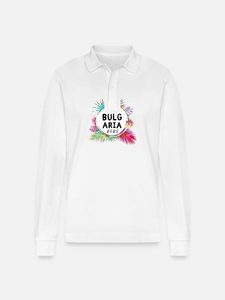 Bulgarien 2025 Bunt - Stanley/Stella Unisex Bio-Langarm-Poloshirt Prepster - Weiß