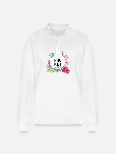 Phuket 2025 Bunt - Stanley/Stella Unisex Bio-Langarm-Poloshirt Prepster - Weiß