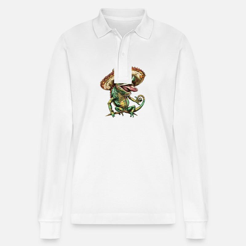 Chameleon Lustig Sombrero - Stanley/Stella Unisex Bio-Langarm-Poloshirt Prepster - Weiß