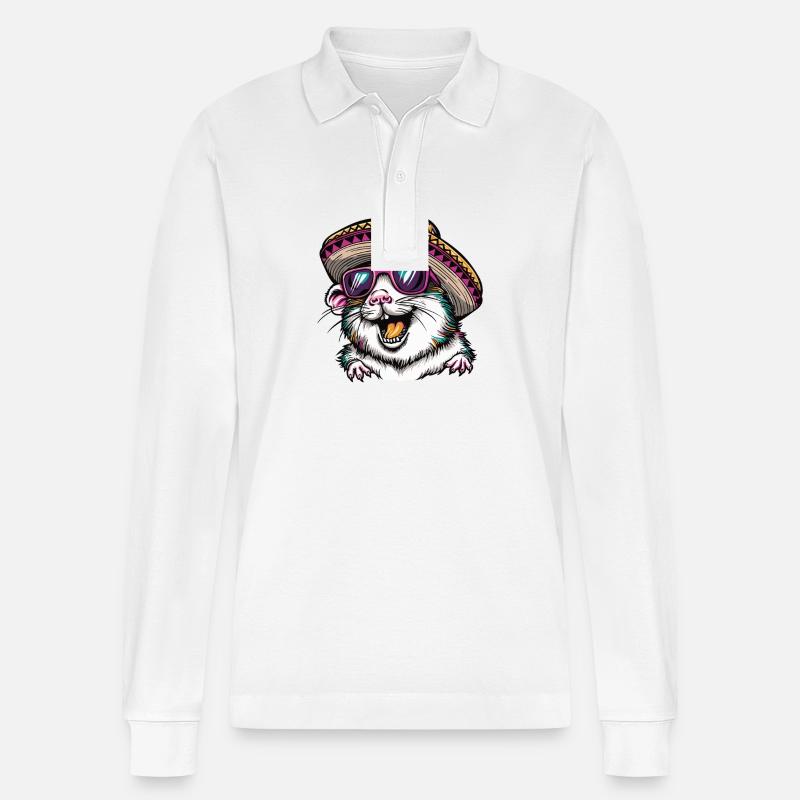 Hamster Lustig Sombrero - Stanley/Stella Unisex Bio-Langarm-Poloshirt Prepster - Weiß