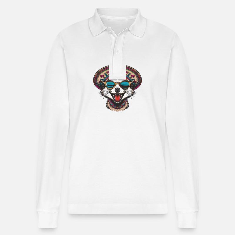 Erdmännchen Lustig Sombrero - Stanley/Stella Unisex Bio-Langarm-Poloshirt Prepster - Weiß