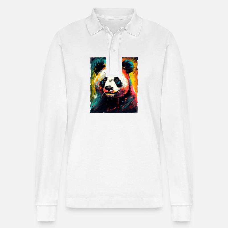 Panda Porträt - Stanley/Stella Unisex Bio-Langarm-Poloshirt Prepster - Weiß