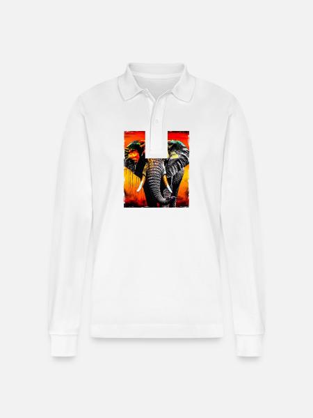 Elephant Portrait - Stanley/Stella Organic Unisex Long-Sleeved Polo Shirt Prepster - white
