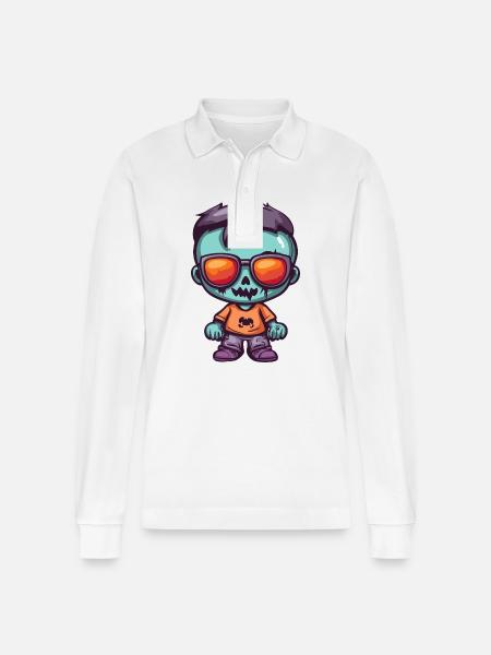 Zombie Halloween Cool - Stanley/Stella Organic Unisex Long-Sleeved Polo Shirt Prepster - white