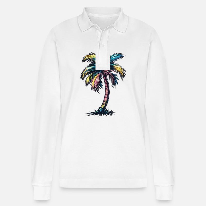 Plage de Palm Tree - Polo à manches longues bio PREPSTER Stanley/Stella Unisexe - blanc