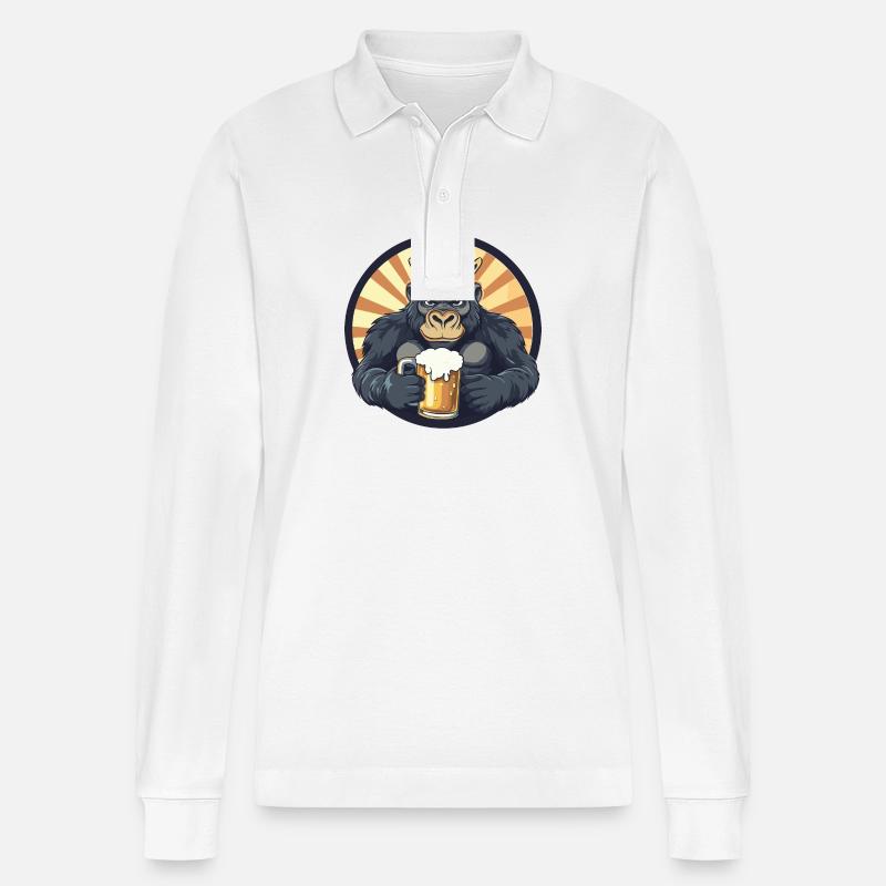 Gorilla Bier Comic - Stanley/Stella Unisex Bio-Langarm-Poloshirt Prepster - Weiß