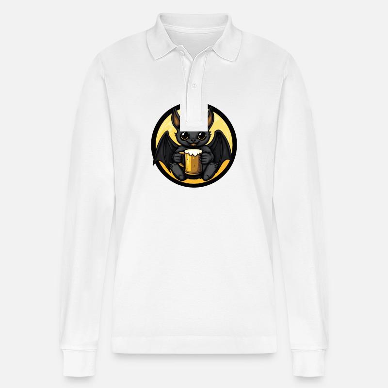 Fledermaus Bier Comic - Stanley/Stella Unisex Bio-Langarm-Poloshirt Prepster - Weiß