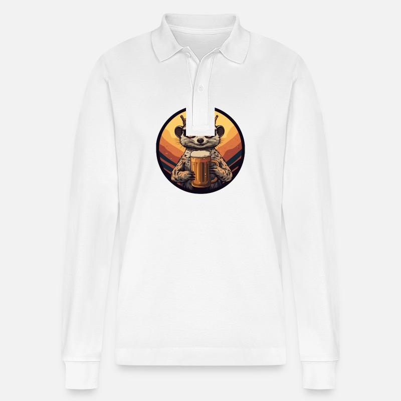 Erdmännchen Bier Comic - Stanley/Stella Unisex Bio-Langarm-Poloshirt Prepster - Weiß