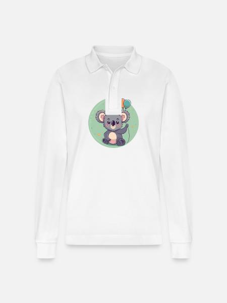Koala Birthday Comic - Stanley/Stella Organic Unisex Long-Sleeved Polo Shirt Prepster - white