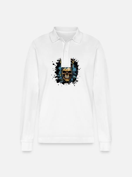 Skeleton King Crown - Stanley/Stella Organic Unisex Long-Sleeved Polo Shirt Prepster - white