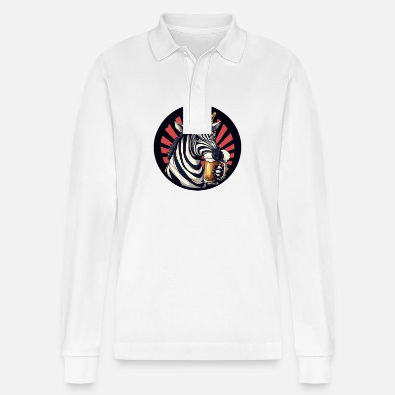 Zebra Bier Comic - Stanley/Stella Unisex Bio-Langarm-Poloshirt Prepster - Weiß