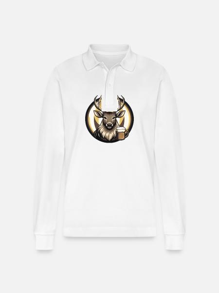 Deer Beer Comic - Stanley/Stella Organic Unisex Long-Sleeved Polo Shirt Prepster - white
