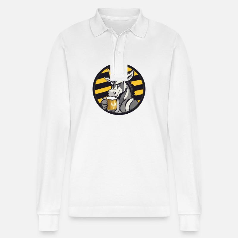 Donkey Beer Comic - Stanley/Stella Organic Unisex Long-Sleeved Polo Shirt Prepster - white