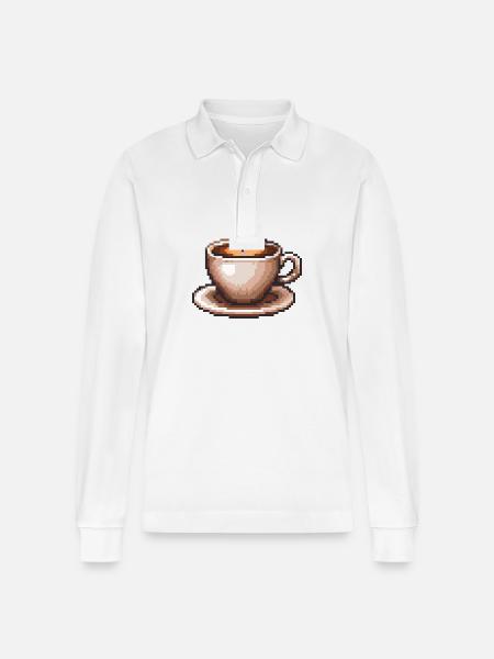 Kaffee Pixel Gamer - Stanley/Stella Unisex Bio-Langarm-Poloshirt Prepster - Weiß