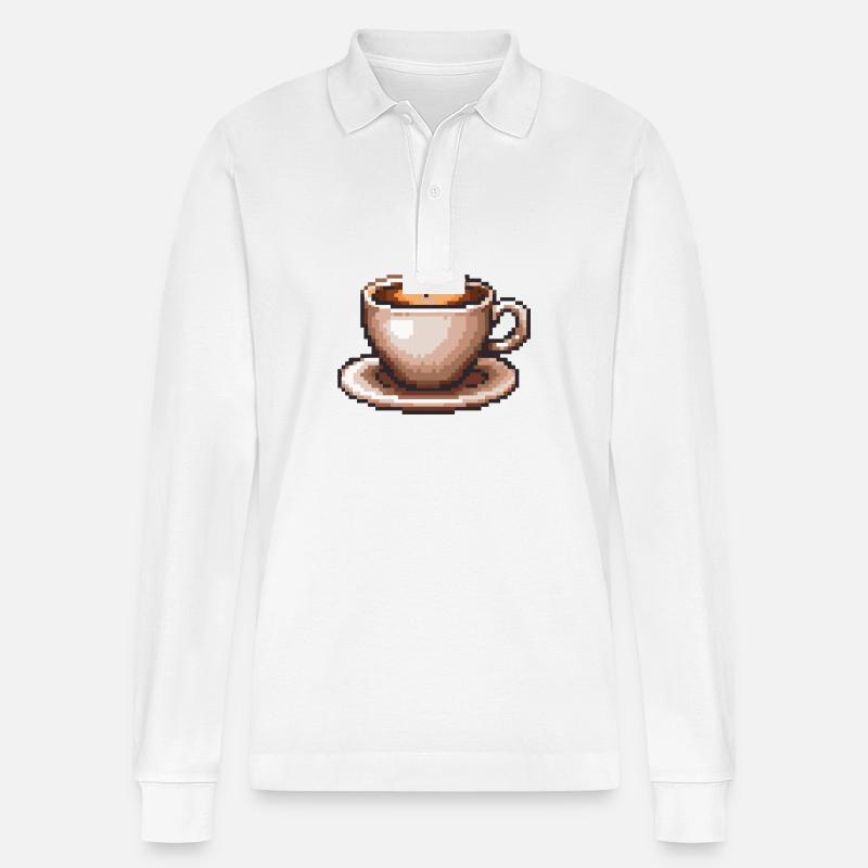 Kaffee Pixel Gamer - Stanley/Stella Unisex Bio-Langarm-Poloshirt Prepster - Weiß