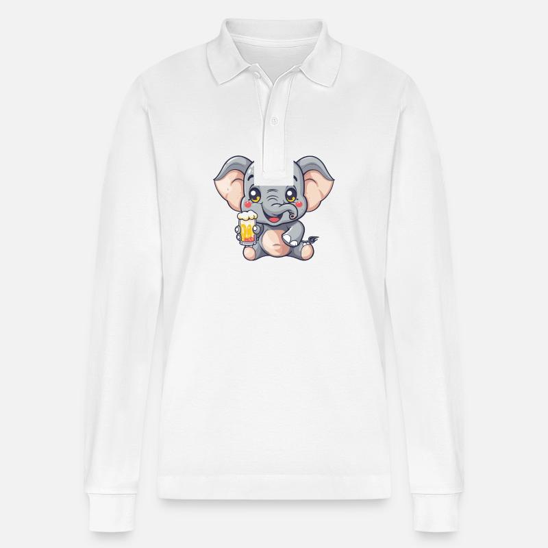 Elefant Bier Comic Party - Stanley/Stella Unisex Bio-Langarm-Poloshirt Prepster - Weiß