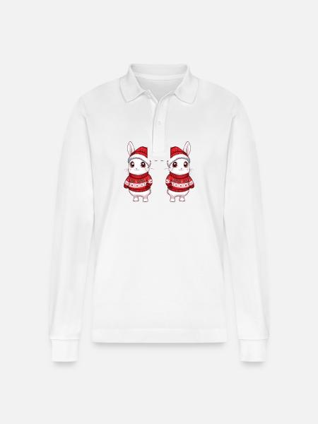 Bunny Christmas Team - Stanley/Stella Organic Unisex Long-Sleeved Polo Shirt Prepster - white
