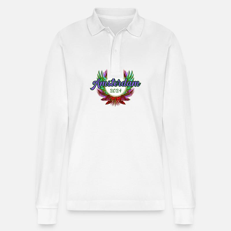 Amsterdam 2024 Team - Stanley/Stella Unisex Bio-Langarm-Poloshirt Prepster - Weiß