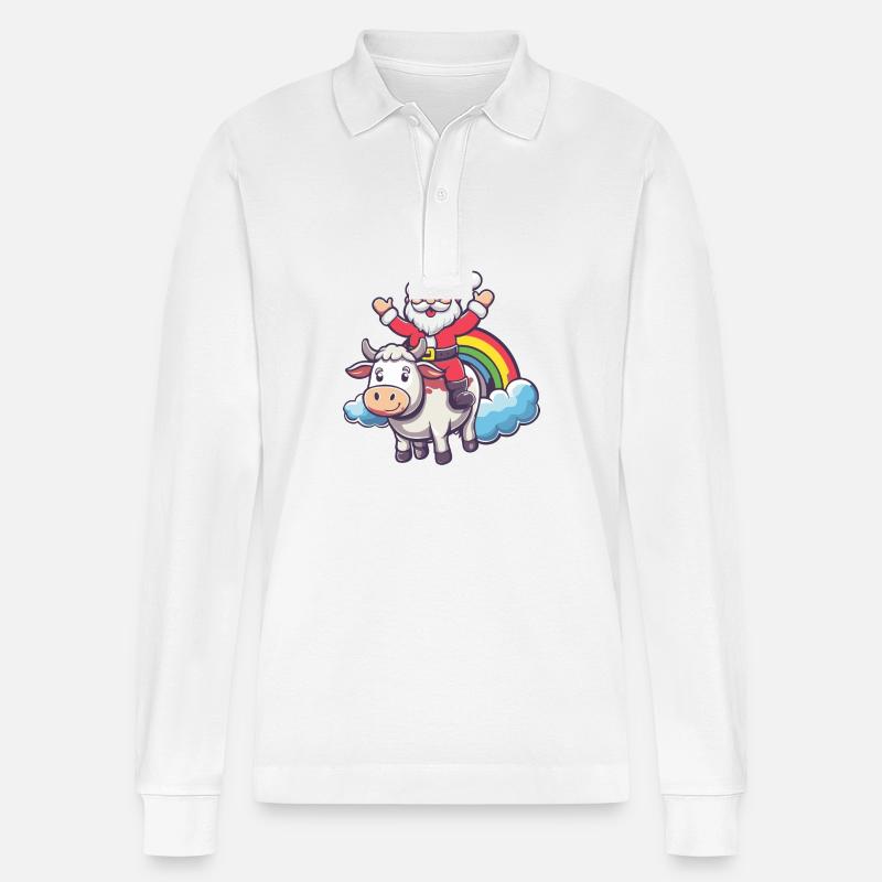 Kuh Weihnachtsmann Regenbogen - Stanley/Stella Unisex Bio-Langarm-Poloshirt Prepster - Weiß