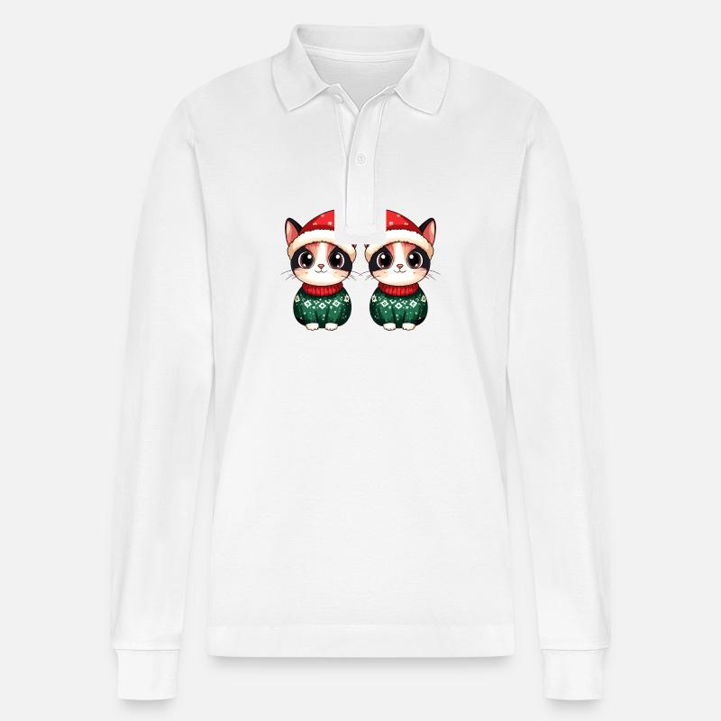 Équipe de Noël des chats - Polo à manches longues bio PREPSTER Stanley/Stella Unisexe - blanc