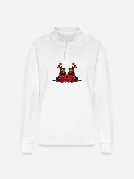 Doberman Dog Christmas Team - Stanley/Stella Organic Unisex Long-Sleeved Polo Shirt Prepster - white