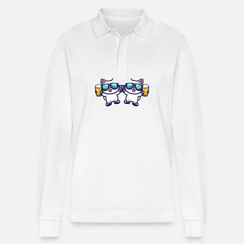 Katze Ski Team Bier - Stanley/Stella Unisex Bio-Langarm-Poloshirt Prepster - Weiß