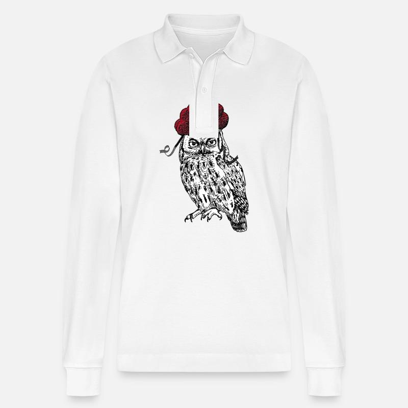 🦉 Eule mit Bollenhut 🌳 - Stanley/Stella Unisex Bio-Langarm-Poloshirt Prepster - Weiß