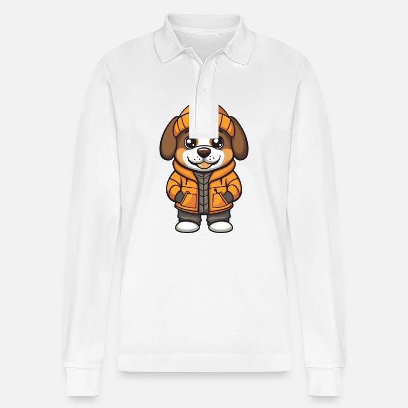 Saint Bernard Hund Cartoon - Stanley/Stella Unisex Bio-Langarm-Poloshirt Prepster - Weiß