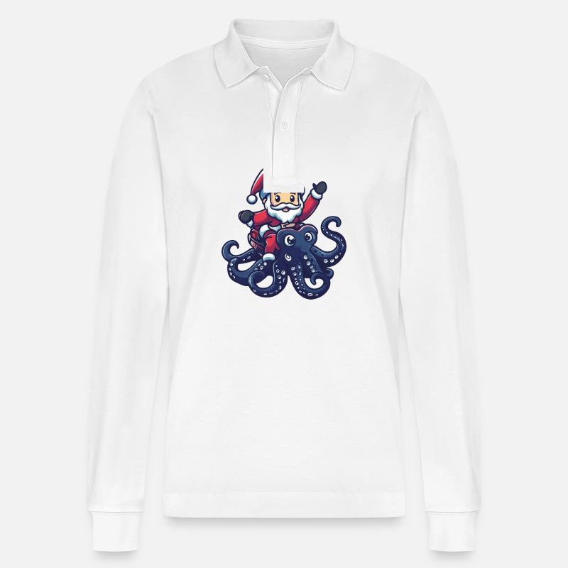Pieuvre Père Noël - Polo à manches longues bio PREPSTER Stanley/Stella Unisexe - blanc