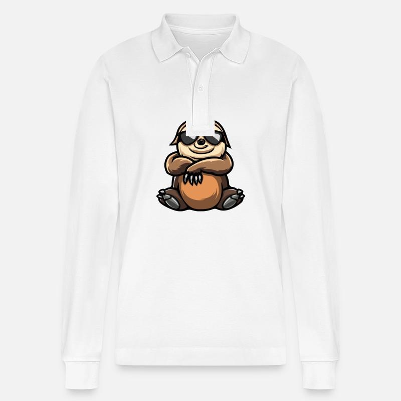 Faultier Tier - Stanley/Stella Unisex Bio-Langarm-Poloshirt Prepster - Weiß