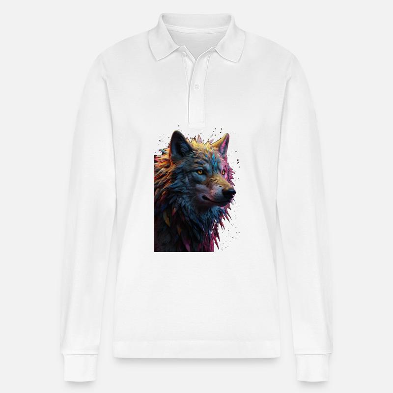 Wolf Wolfskopf Raubtier Geschenk - Stanley/Stella Unisex Bio-Langarm-Poloshirt Prepster - Weiß