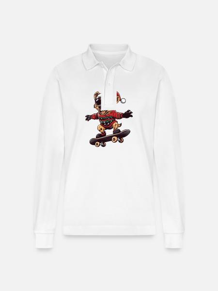 Hyäne Weihnachten Lustig - Stanley/Stella Unisex Bio-Langarm-Poloshirt Prepster - Weiß
